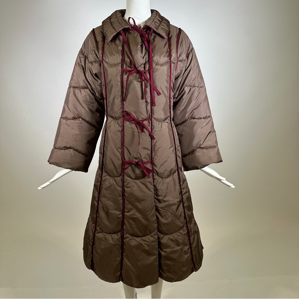 Vintage 80’s The TOTES Reversible Puffer Jacket Long Length Tie Up Brown Size S